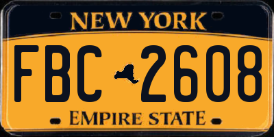 NY license plate FBC2608