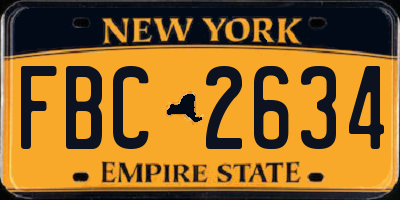 NY license plate FBC2634