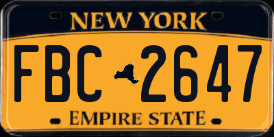 NY license plate FBC2647