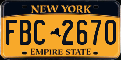 NY license plate FBC2670