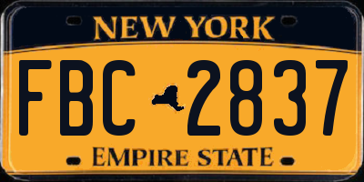 NY license plate FBC2837