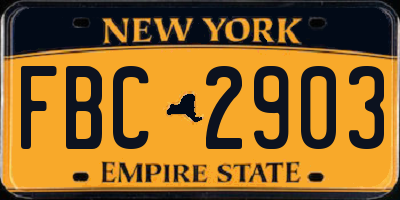 NY license plate FBC2903