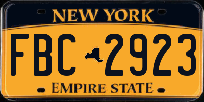 NY license plate FBC2923