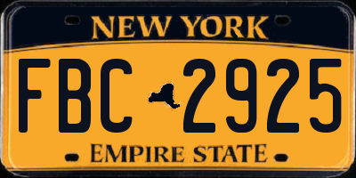 NY license plate FBC2925
