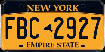 NY license plate FBC2927