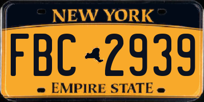 NY license plate FBC2939