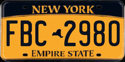 NY license plate FBC2980