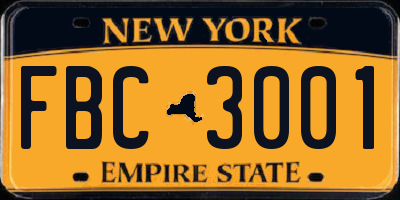 NY license plate FBC3001
