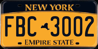 NY license plate FBC3002