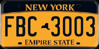 NY license plate FBC3003