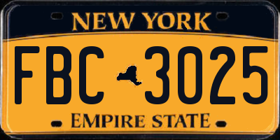 NY license plate FBC3025