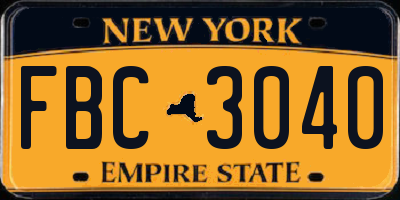 NY license plate FBC3040