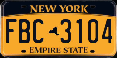 NY license plate FBC3104