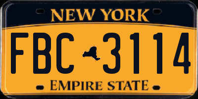 NY license plate FBC3114