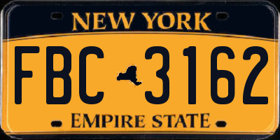 NY license plate FBC3162