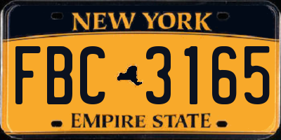 NY license plate FBC3165