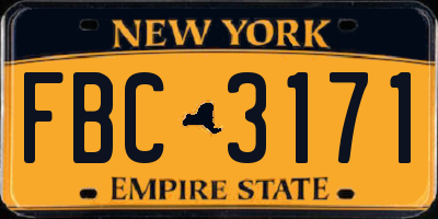 NY license plate FBC3171