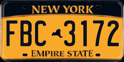 NY license plate FBC3172