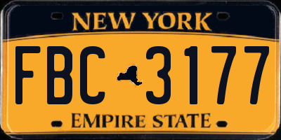NY license plate FBC3177