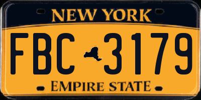 NY license plate FBC3179