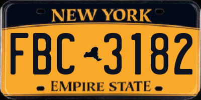 NY license plate FBC3182