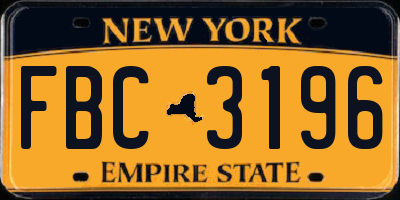 NY license plate FBC3196