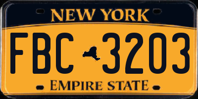 NY license plate FBC3203