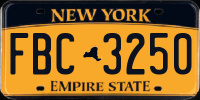 NY license plate FBC3250