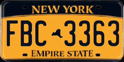 NY license plate FBC3363