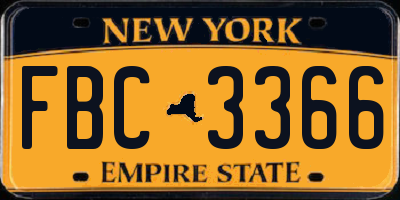NY license plate FBC3366