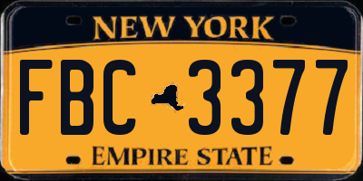 NY license plate FBC3377