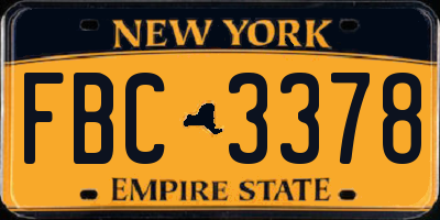 NY license plate FBC3378