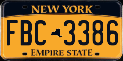 NY license plate FBC3386
