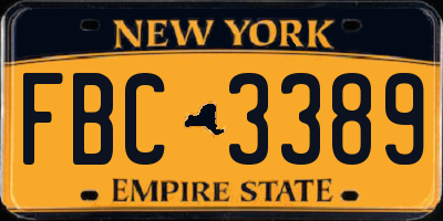 NY license plate FBC3389