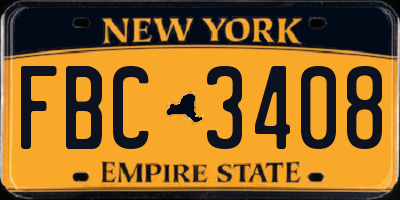 NY license plate FBC3408