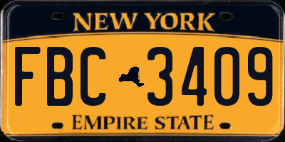 NY license plate FBC3409