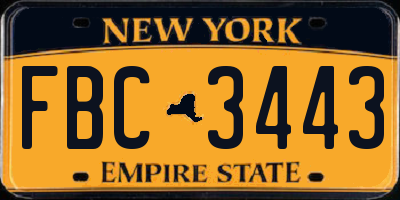 NY license plate FBC3443