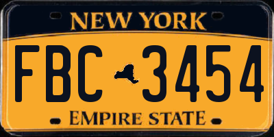 NY license plate FBC3454