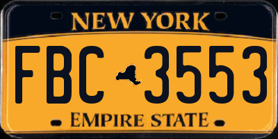NY license plate FBC3553