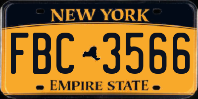 NY license plate FBC3566