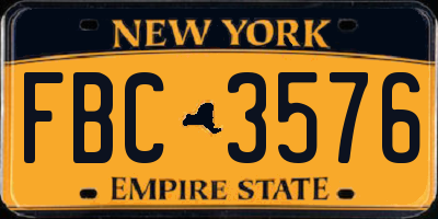 NY license plate FBC3576