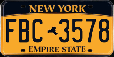 NY license plate FBC3578