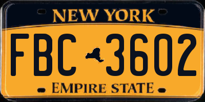 NY license plate FBC3602