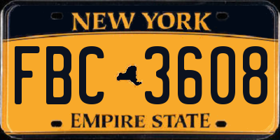 NY license plate FBC3608