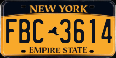 NY license plate FBC3614