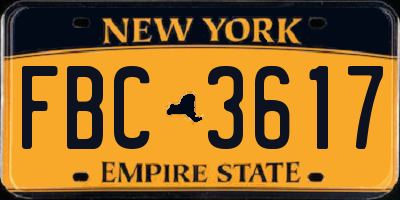 NY license plate FBC3617