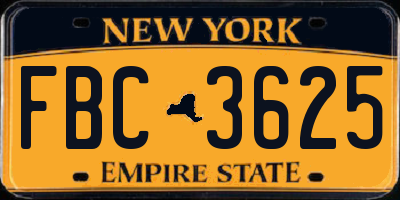 NY license plate FBC3625