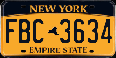 NY license plate FBC3634