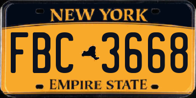 NY license plate FBC3668