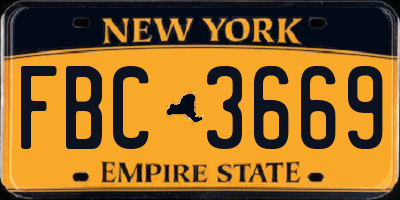 NY license plate FBC3669